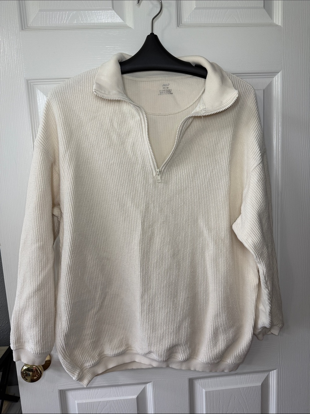 Aerie Cream Ribbed Quarter Zip Pullover